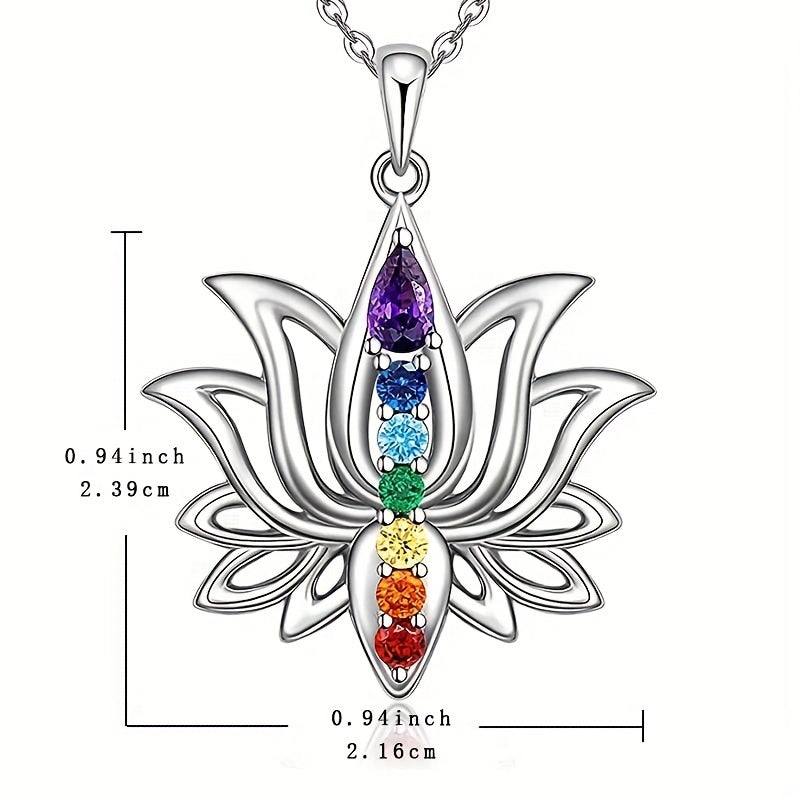 7 Chakra Lotus Pendant Yoga Chakra Healing Stone Necklace