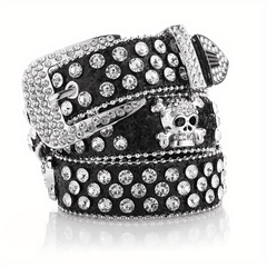 Men's Skull Rhinestone Bright PU Leather Hip Hop Belt YK2 Belt