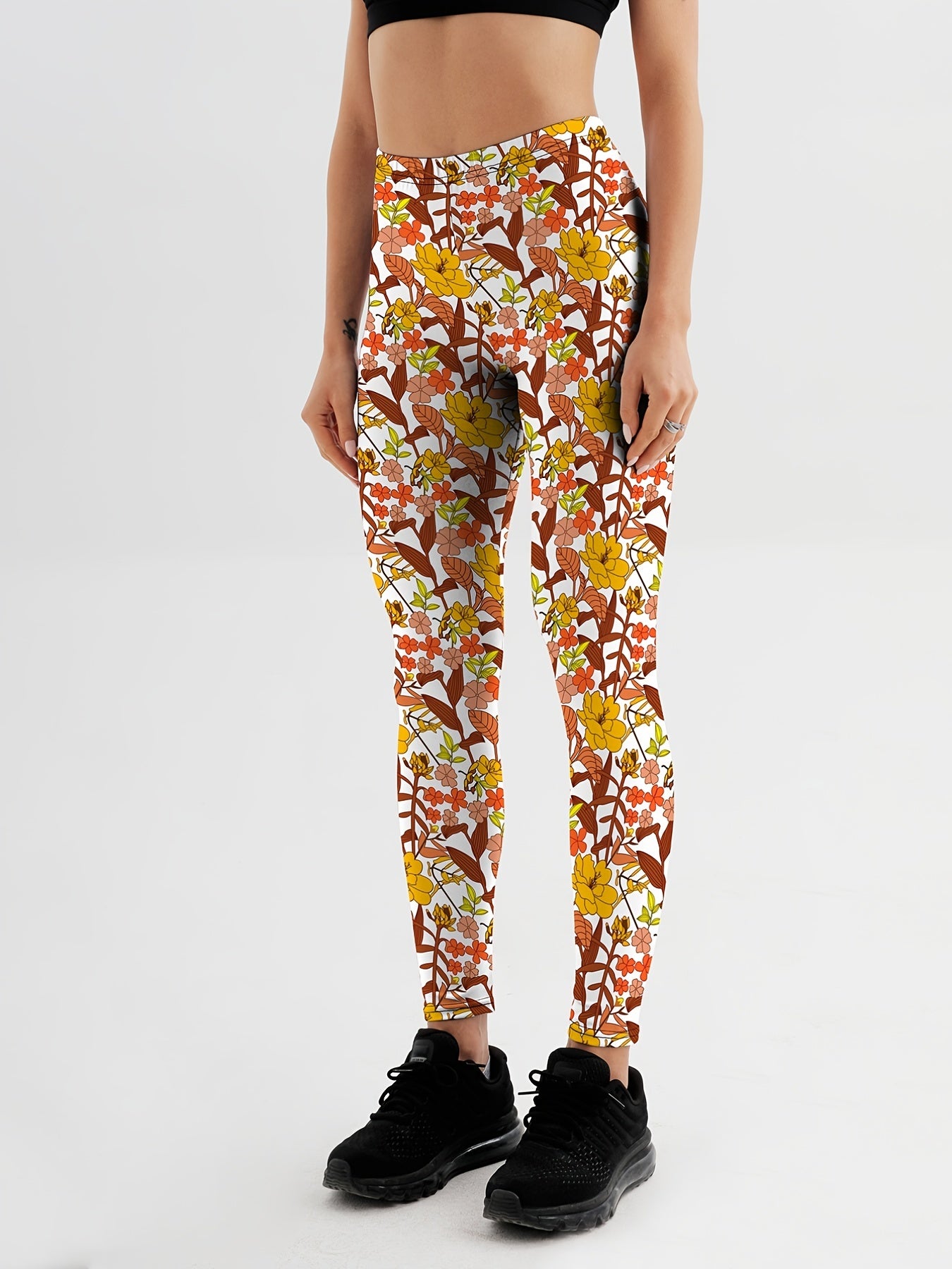 Cartoon Skull Print Yoga Leggings For Halloween High Stretch