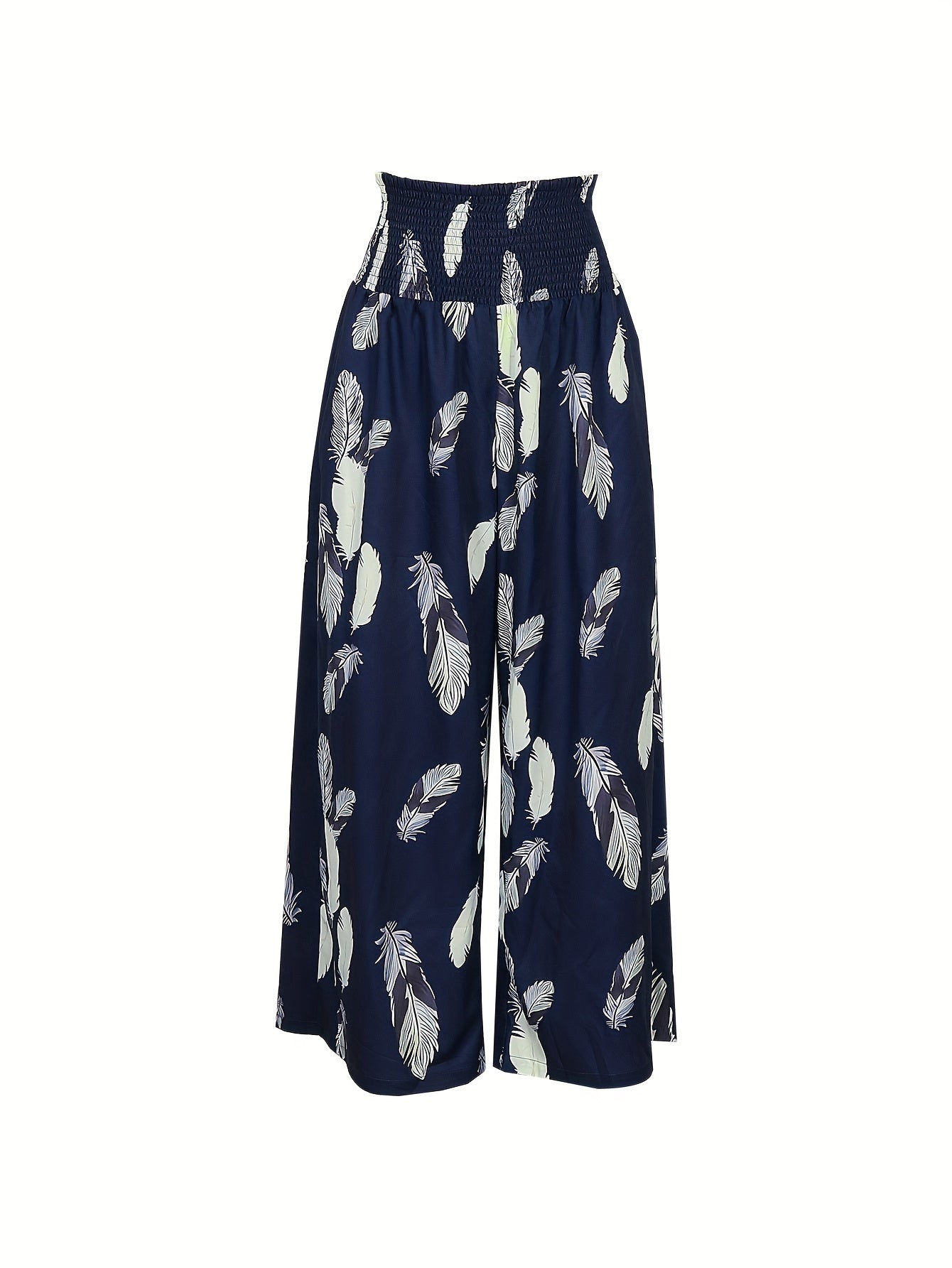  Feather Print Wide Leg Trousers