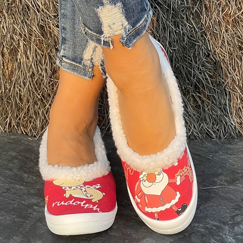 Santa Claus & Pet Dog Pattern Slip-On Shoes for Women