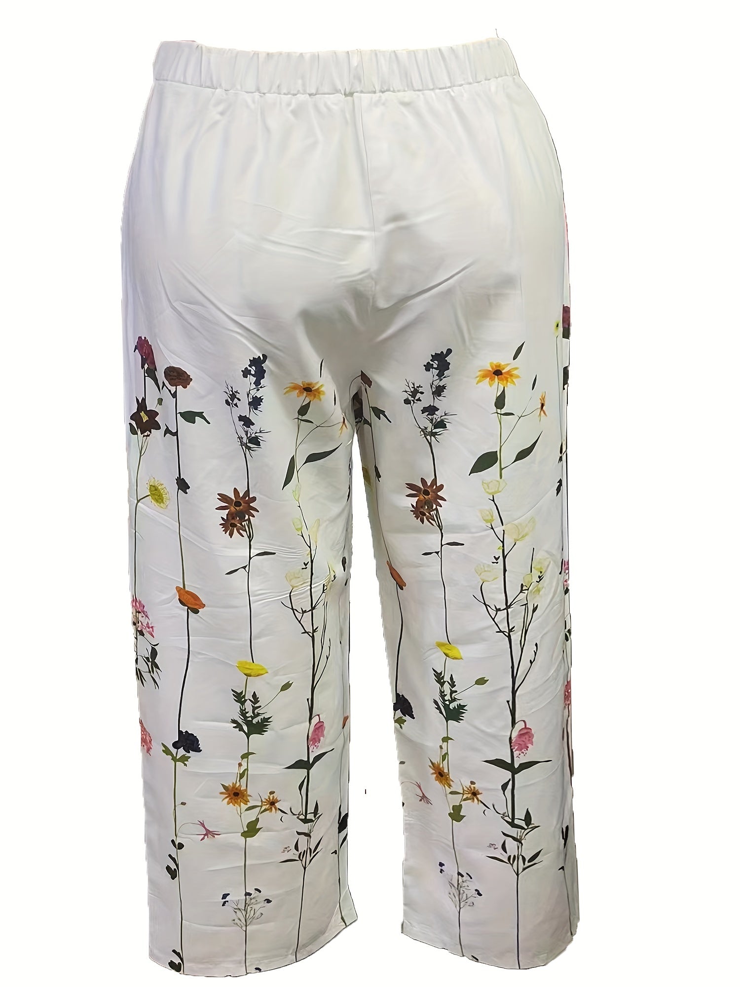 Women's Plus Floral Print High Rise Loose Trousers
