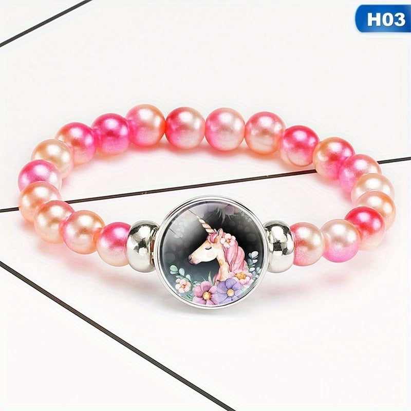 12 Rainbow Unicorn Glass Beads Bracelets for Girls Party