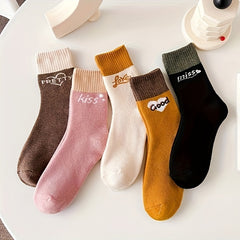 5 Pairs Letter Print Warm Mid Tube Socks Women's Stockings Hosiery