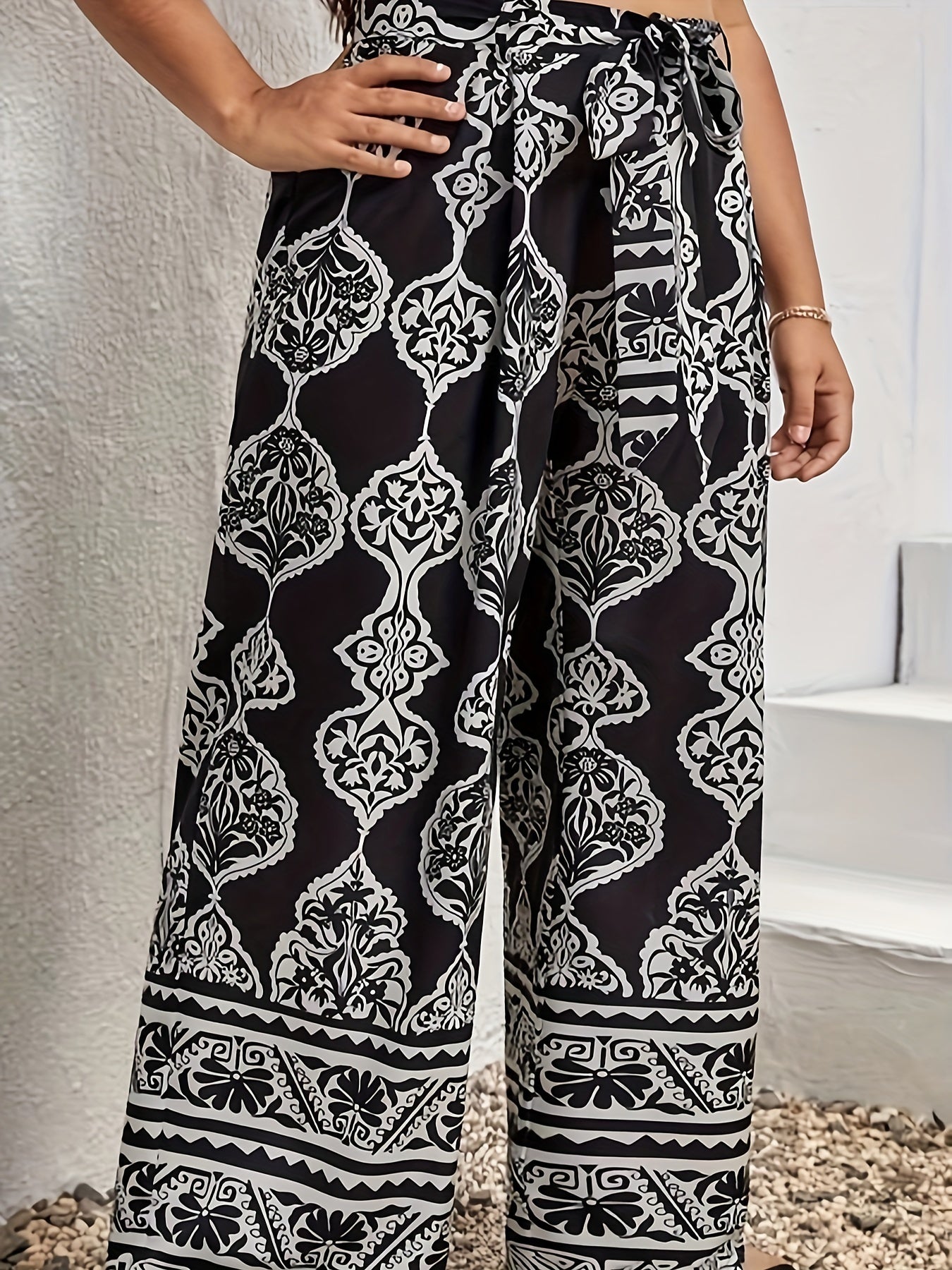  Boho Pants Women's Plus Tribal Print Wide Leg Loose Trousers