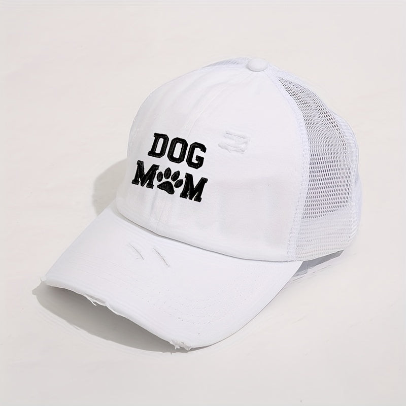 Dog Mom Ponytail Trucker Hat Washed Distressed Baseball Cap Y2K