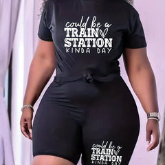 Women's Plus Heart Print Tee & Biker Shorts Set