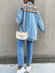  Colorblock Plaid Print Denim Jacket