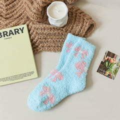 Star & Bow Plush Socks Soft Mid Tube Women's Stockings Hosiery