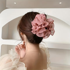 Mesh Layer Hair Claw Flower Shark Claw Ponytail Holder Hair Accessory