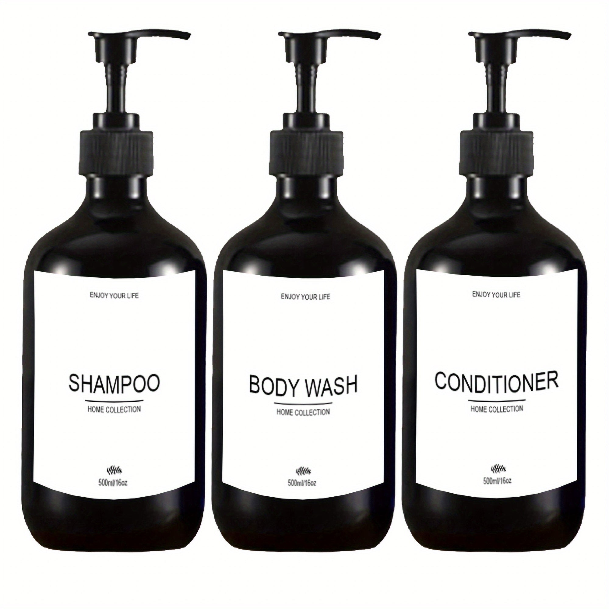 3 Refillable Bottles With Pump & Labels 500ml