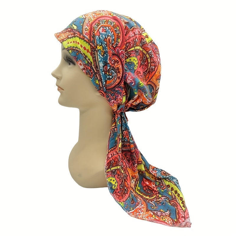 Boho Paisley Print Turban Cap Long Hijab Chemo Hats For Women