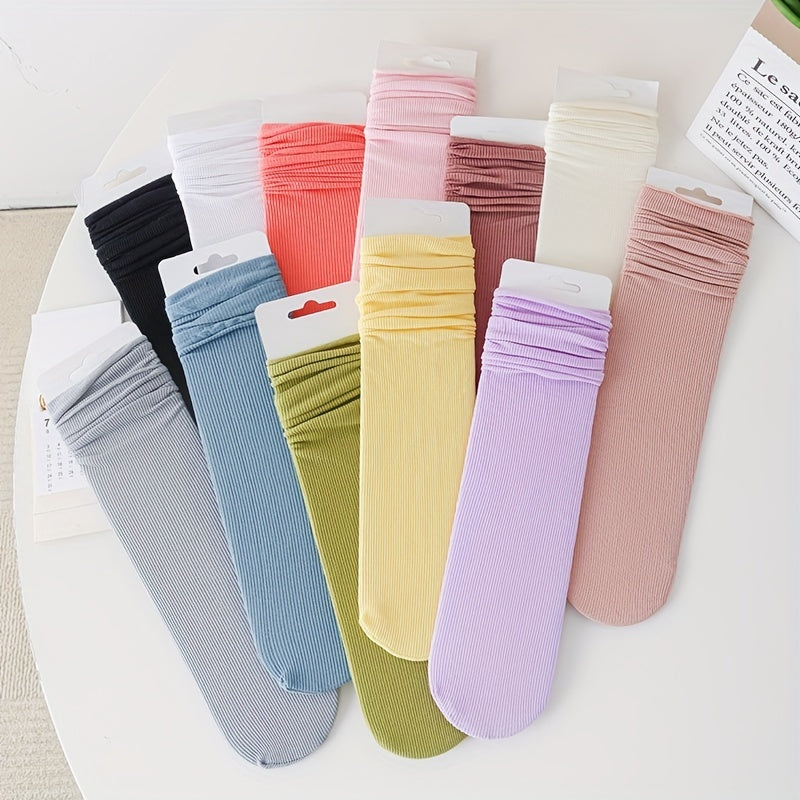 5 Pairs Solid Socks Comfy & Breathable Women's Stockings