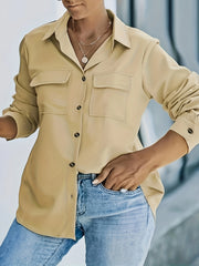  Solid Long Sleeve Button Up Top