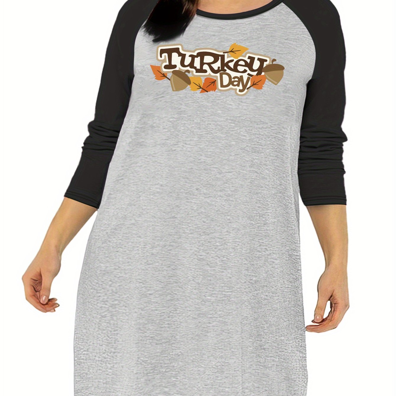  Maple Leaf Print Raglan Sleeve Nightdress