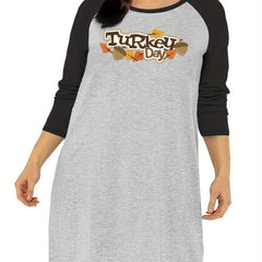  Maple Leaf Print Raglan Sleeve Nightdress