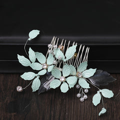 Green Leaf Hairpins Wedding Hair Accessories Crystal Hair Comb