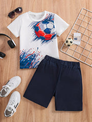 Boys Soccer T Shirt & Shorts Set Comfortable Top And Pants for Kids