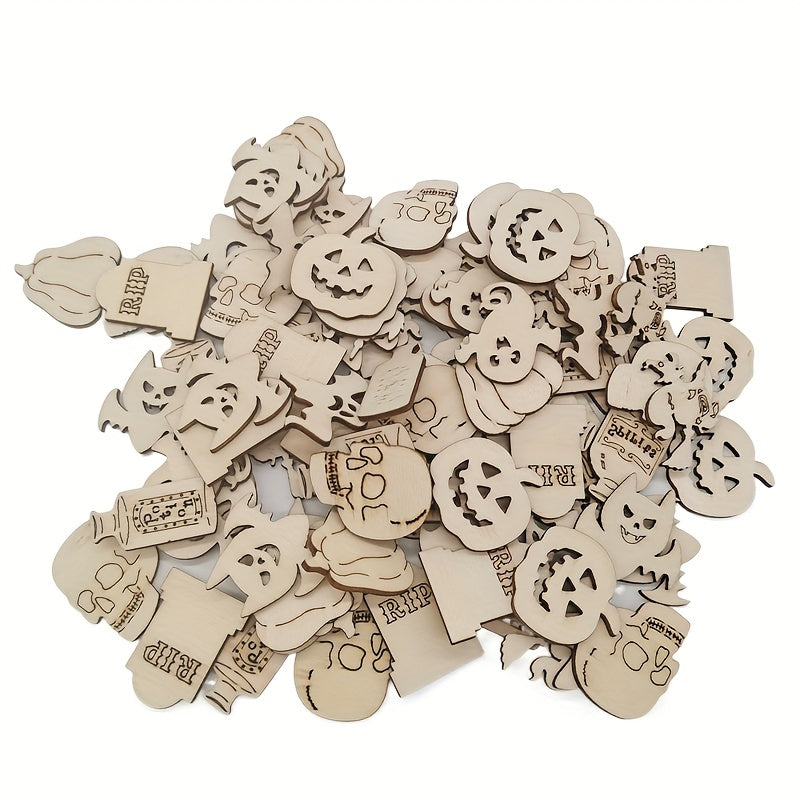 50pcs Halloween Wooden DIY Crafts Set