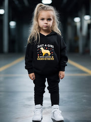Girls Boys 2pcs Golden Retriever Print Hooded Set for Sports