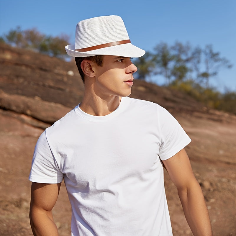 Men's Large Brim Sun Hat Straw Beach Hat Small Top Hat