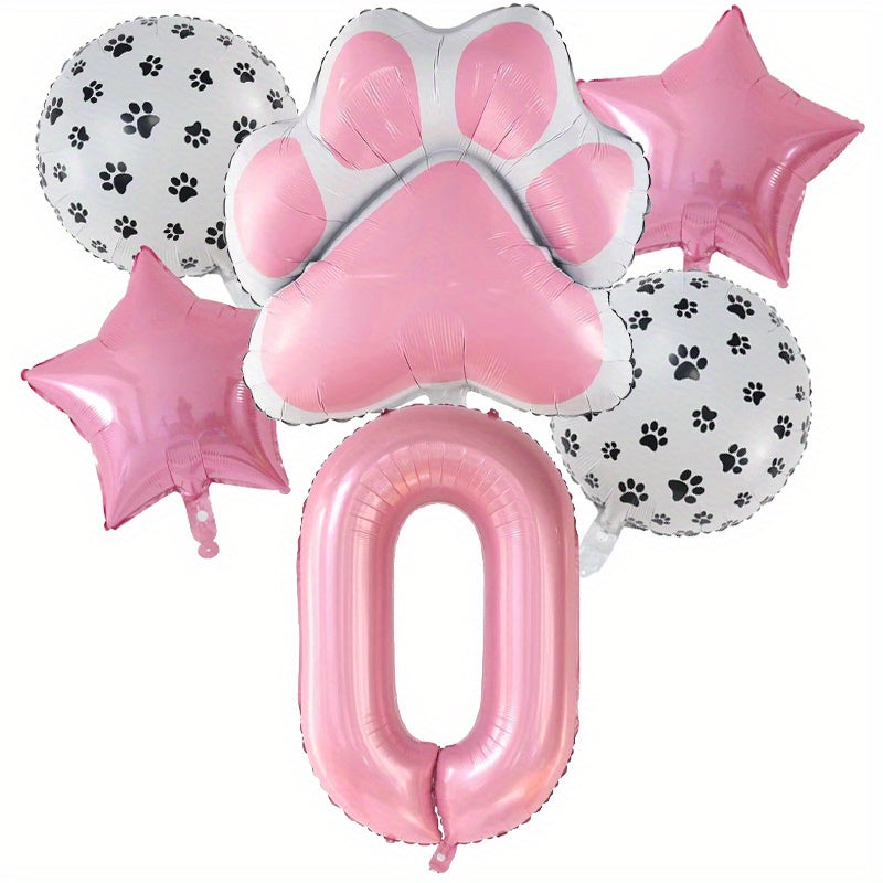 6pcs Dog Paw Bone Foil Balloons - Let's Pawty Balloon