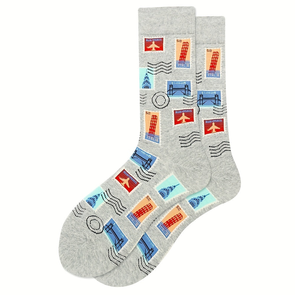 Men's Patterned Crew Socks for Outdoor Wear