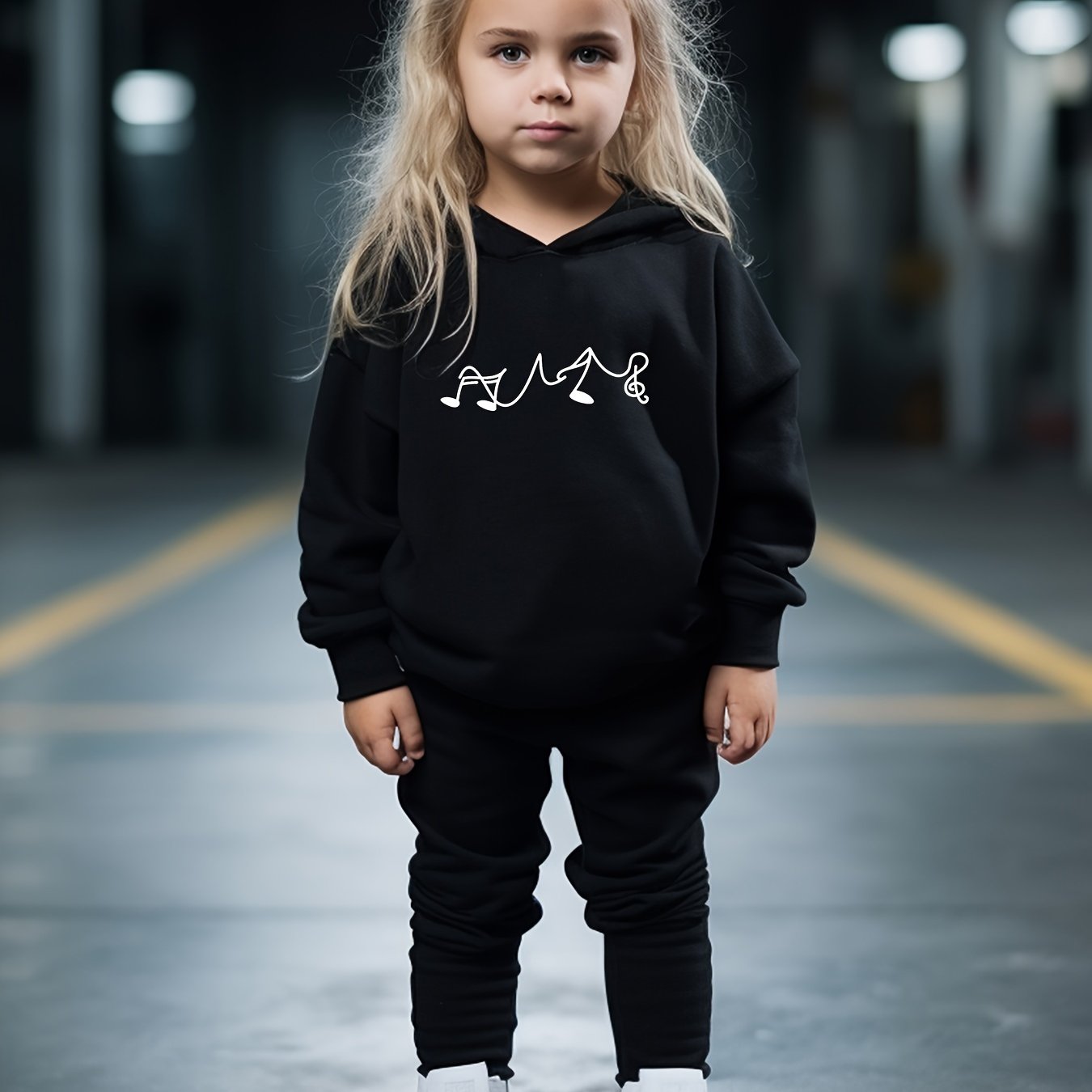 OERYUI Kids Music Print Hooded Pullover Pants Set For Sports