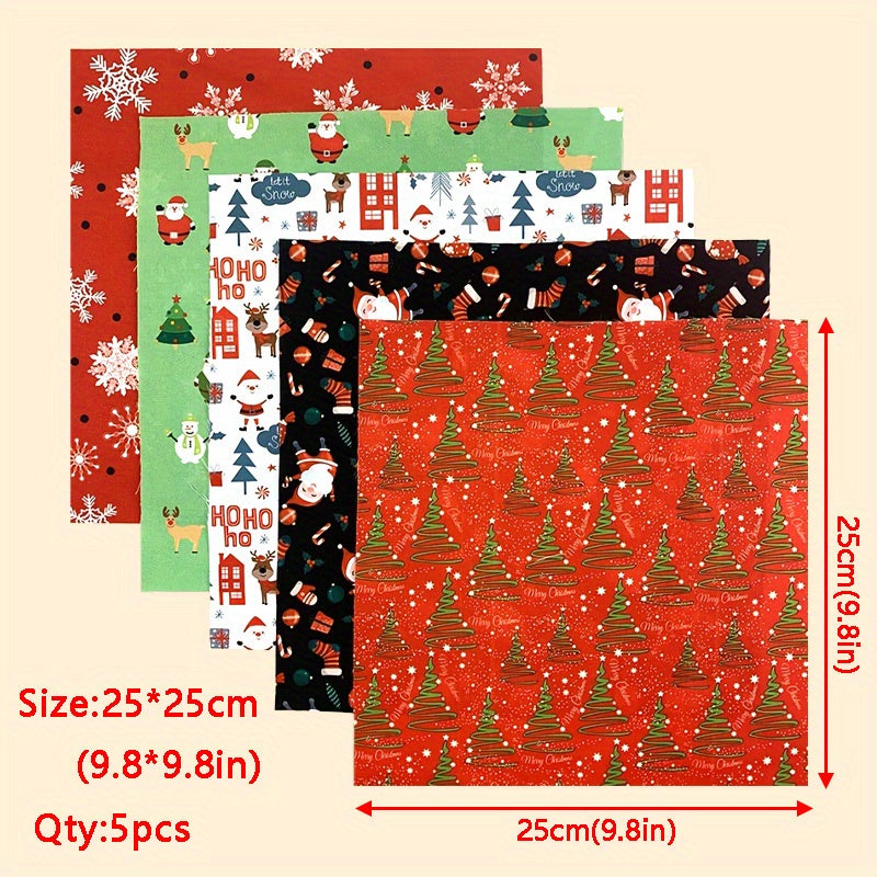 5pcs Christmas Theme Fabric Fat Quarter For DIY Crafting Sewing Supplies
