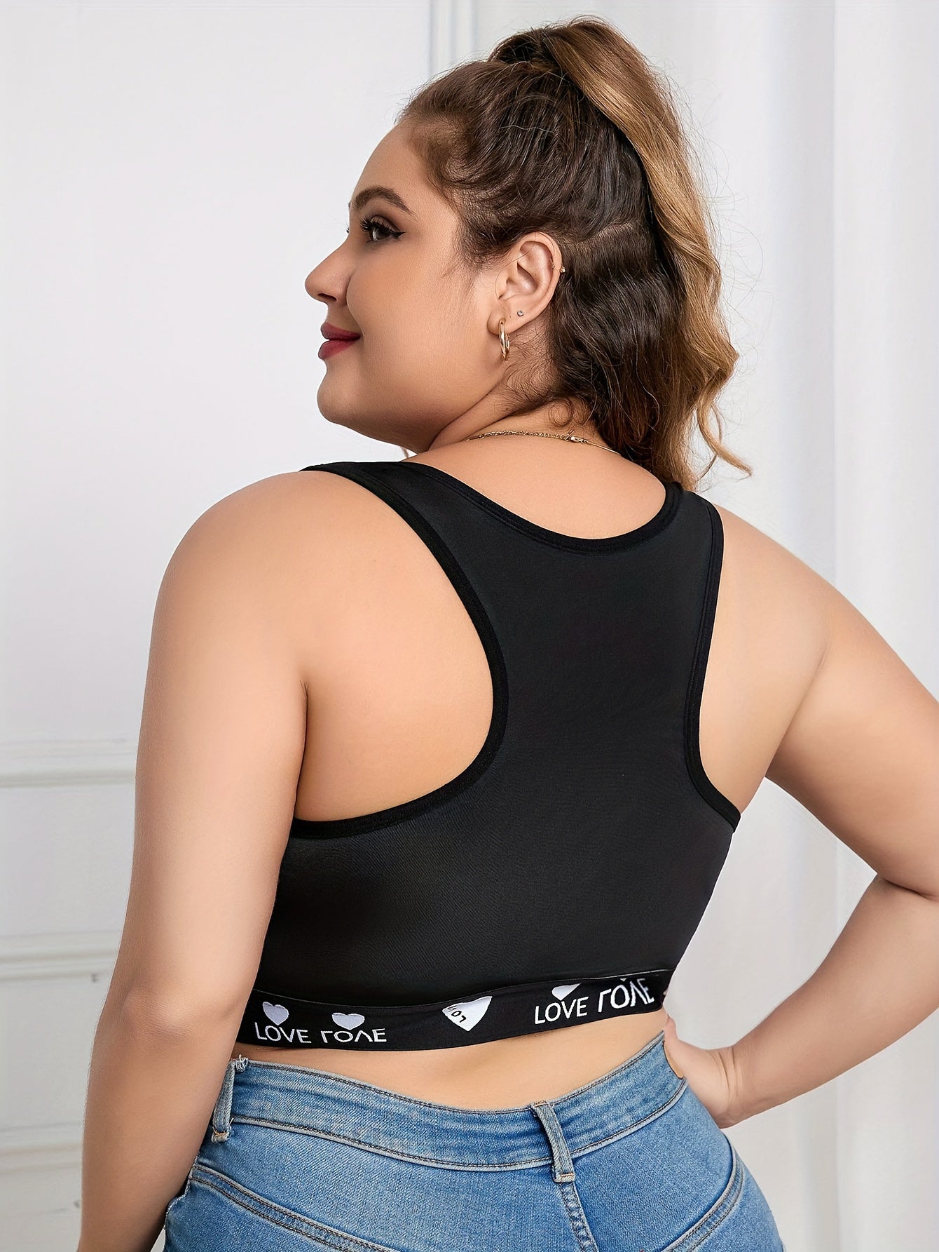  Women's Sports Bra Contrast Letter Tape Racer Back Seamless Yoga
