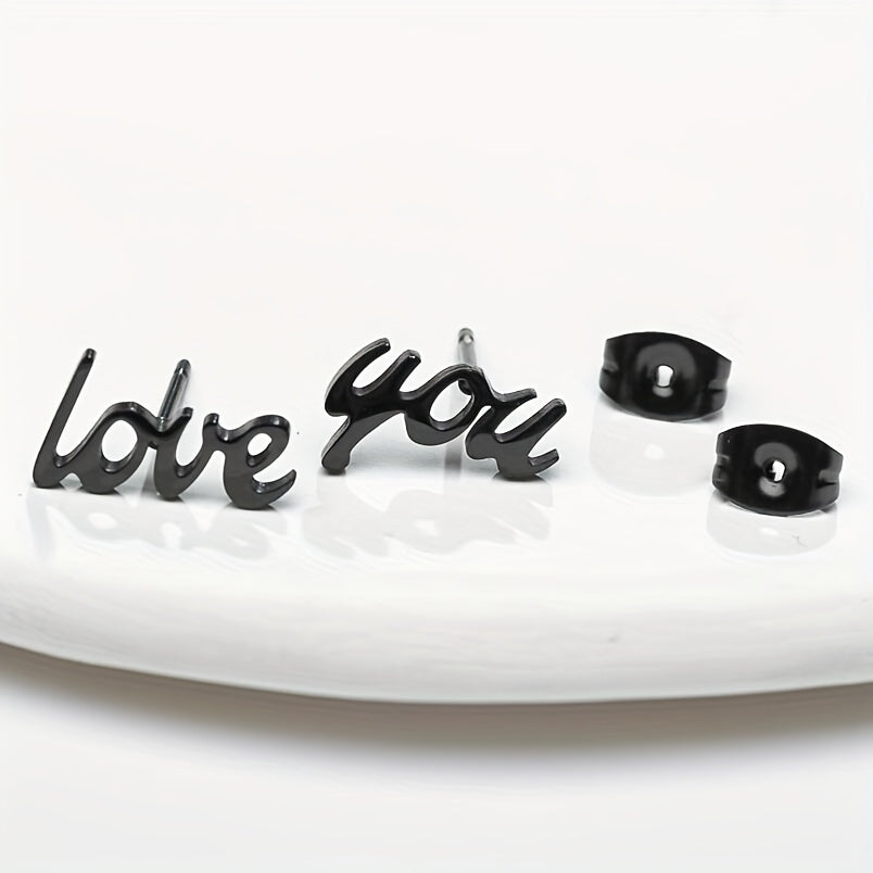2pcs Men's Stainless Steel Love You Stud Earrings