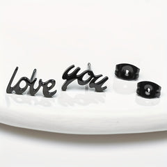 2pcs Men's Stainless Steel Love You Stud Earrings