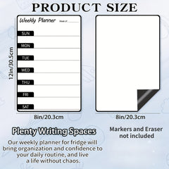 2pcs Magnetic Weekly Dry Erase Board For Fridge Notepad