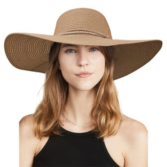 Boho Sun Hat Beads Solid Straw Foldable Travel Beach Hat