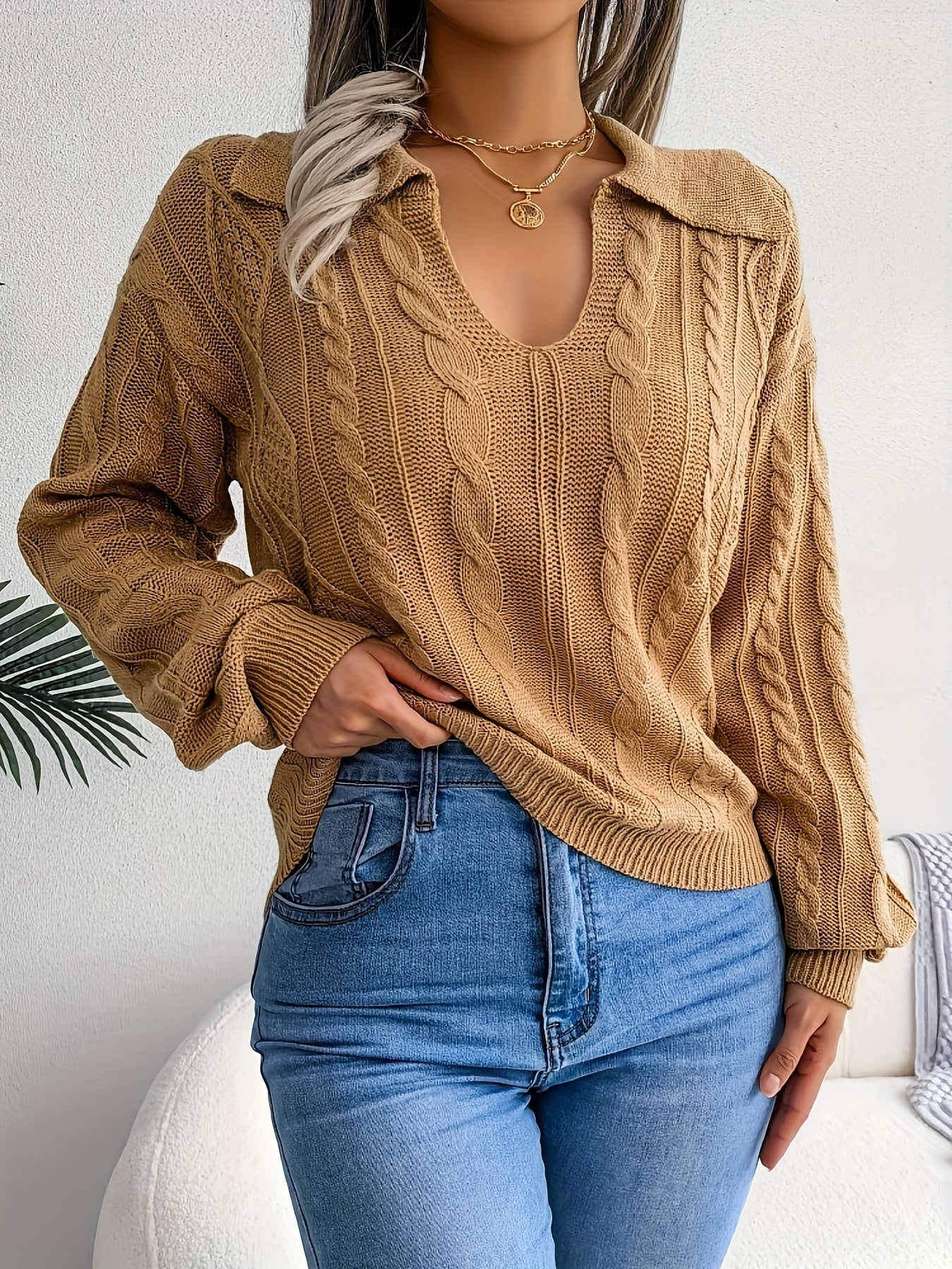  Cable Long Sleeve Pullover Jumper