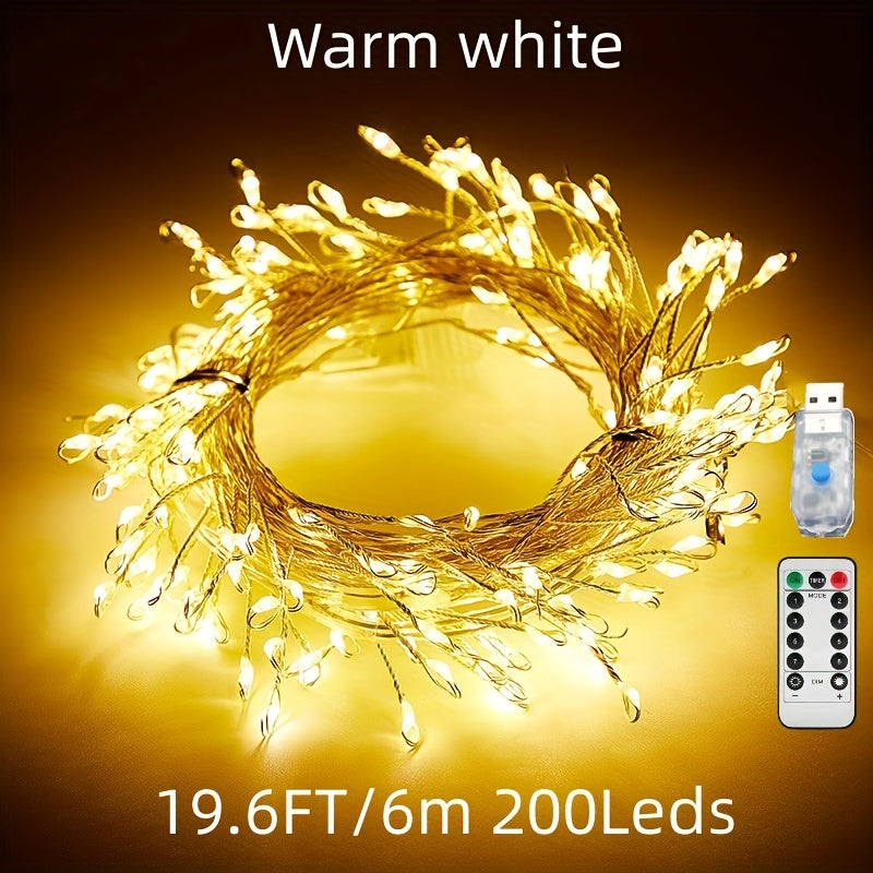 LED Firecracker Fairy Lights 8 Modes Remote Timer Waterproof