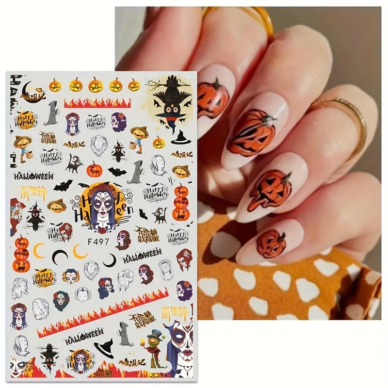 Halloween Nail Art Stickers Decals Ghost Pumpkin Witch Self Adhesive