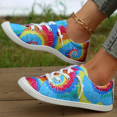 Women's Tie Dye Canvas Sneakers Low Top Flat Shoes