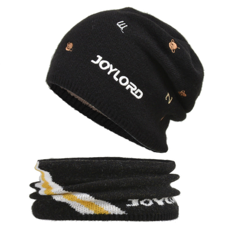 Men's Woolen Hat Plush Knitted Embroidery Warm Pullover Hat