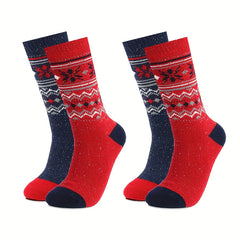 2 Pairs Floral Print Mid Tube Socks Women's Stockings