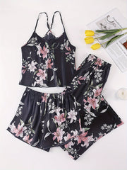 Floral Print Pajama Set Cami Top & Shorts & Pants