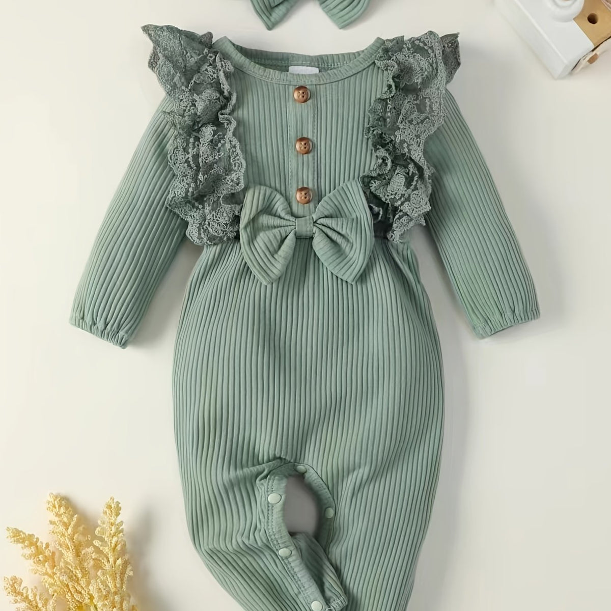 Casual Ruffle Long Sleeve Romper Set for Baby Girls