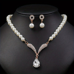 Vintage Faux Pearl Necklace & Earrings Set for Women