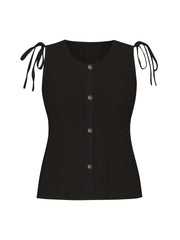  Casual Tank Top Women's Eyelet Embroidered Button Decor