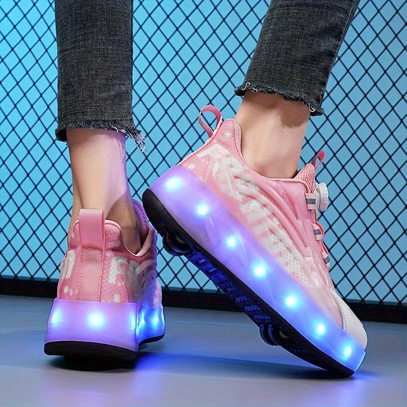 Girl's LED Roller Shoes Reflective Wheel Skate Sneakers