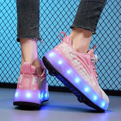 Girl's LED Roller Shoes Reflective Wheel Skate Sneakers