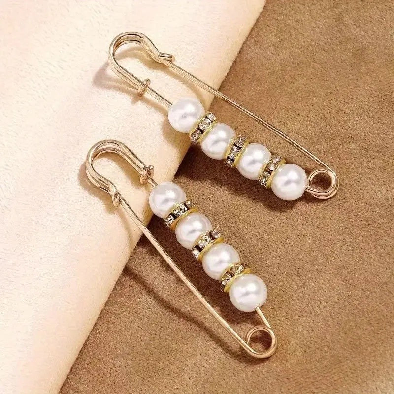 2Pcs Faux Pearl Waist Buckle Set Adjustable Jeans Pin Brooch Pants Buckle