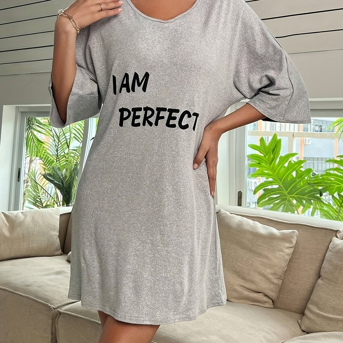 V Neck Pajama Dress Women's Sleepwear & Dresses