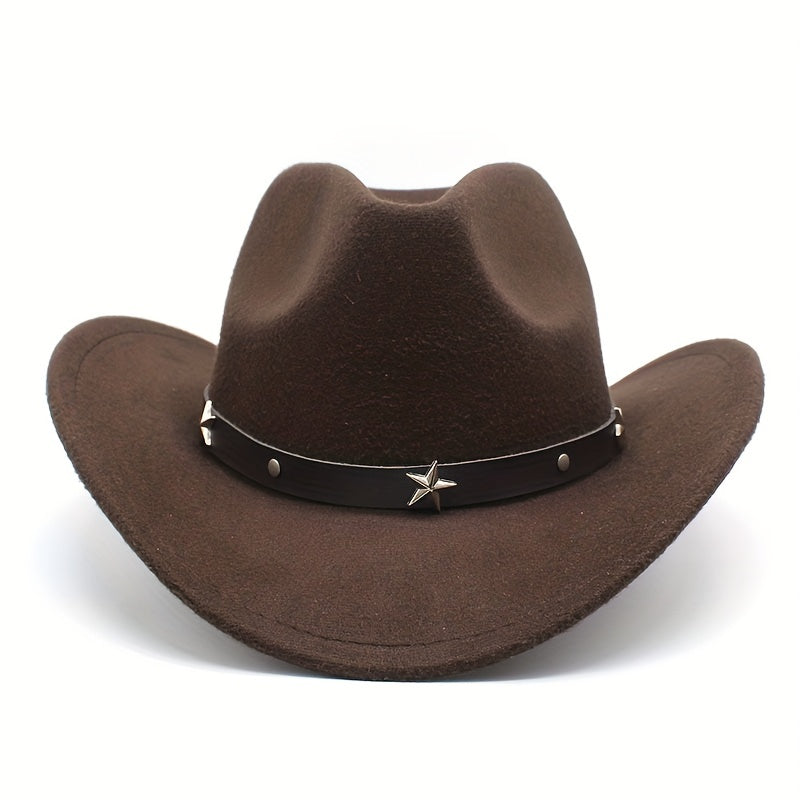 Men's Punk Style Cowboy Hat Five pointed Star British Jazz Wide Brim Hat