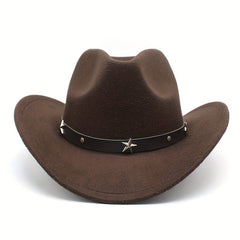 Men's Punk Style Cowboy Hat Five pointed Star British Jazz Wide Brim Hat